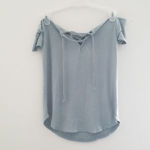 LA HEARTS/PACSUN Off the Shoulder Blue-Grey Shirt